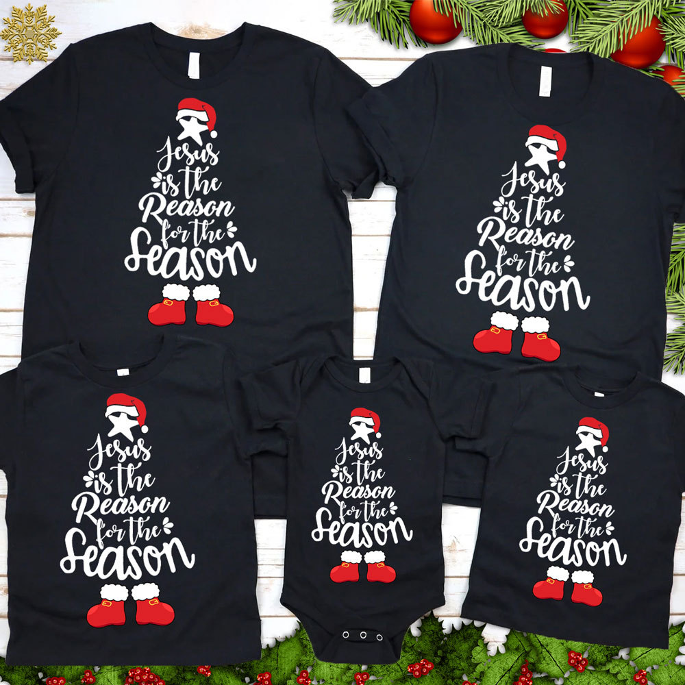 Jesus is the Reason for the Season Christmas Tree Family Matching Shirts