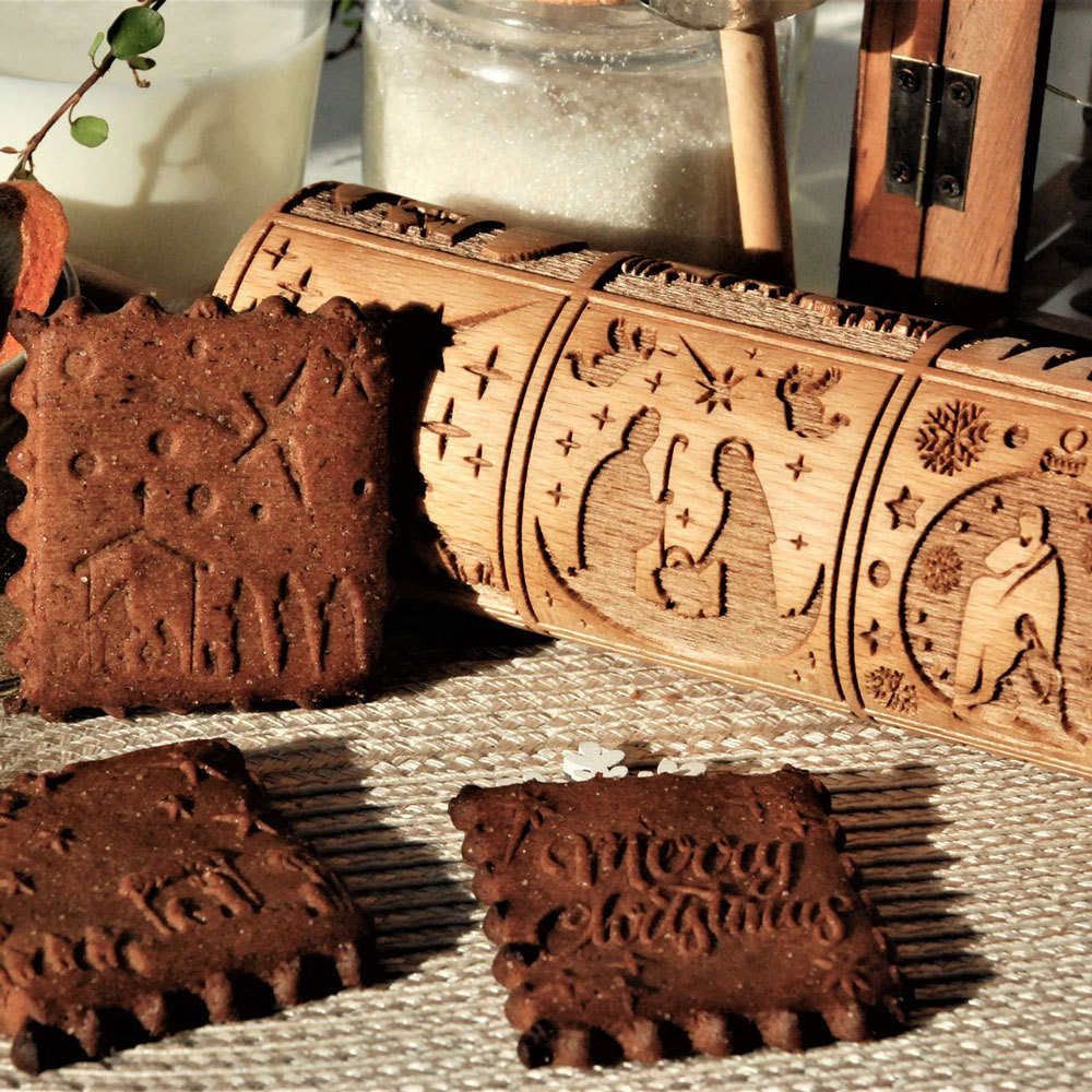 Nativity Engraved Christmas Cookies Chocolate Rolling Pin