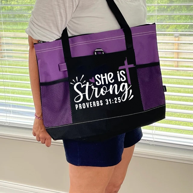 She Is Strong Proverbs 31:25 Tote Bag
