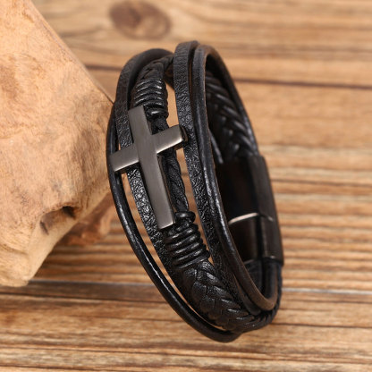 Leather Cross Bracelet for Men