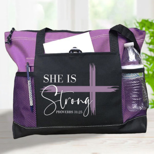 Image of She is Strong Bible Verse Tote Bag