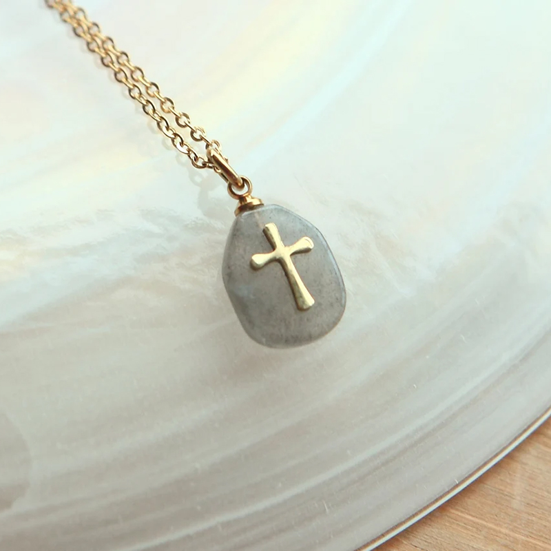 Crystal Gemstone Cross Pendant Necklace