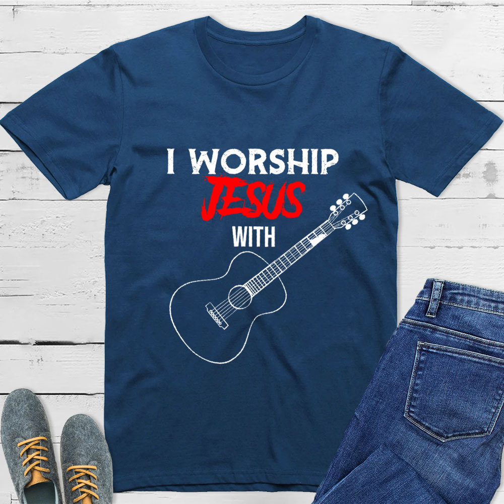 I Worship Jesus with Guitar Shirt Sale-GuidingCross