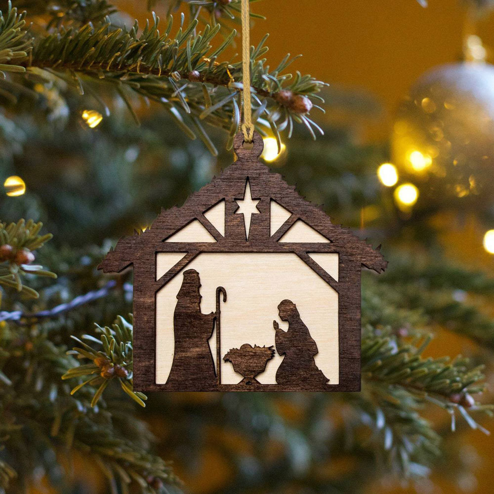 Nativity Scene Layered Wood Ornament