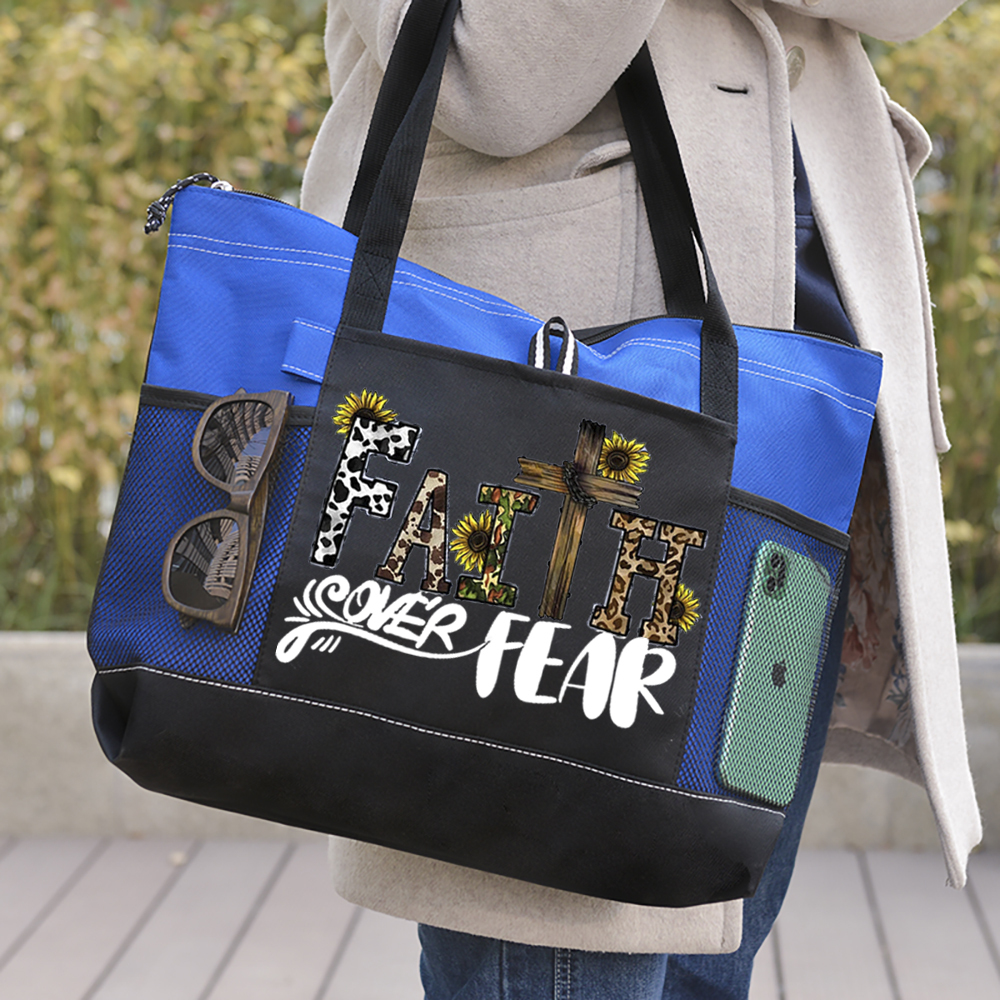 Faith over Fear Sunflower Design Premium Tote Bag