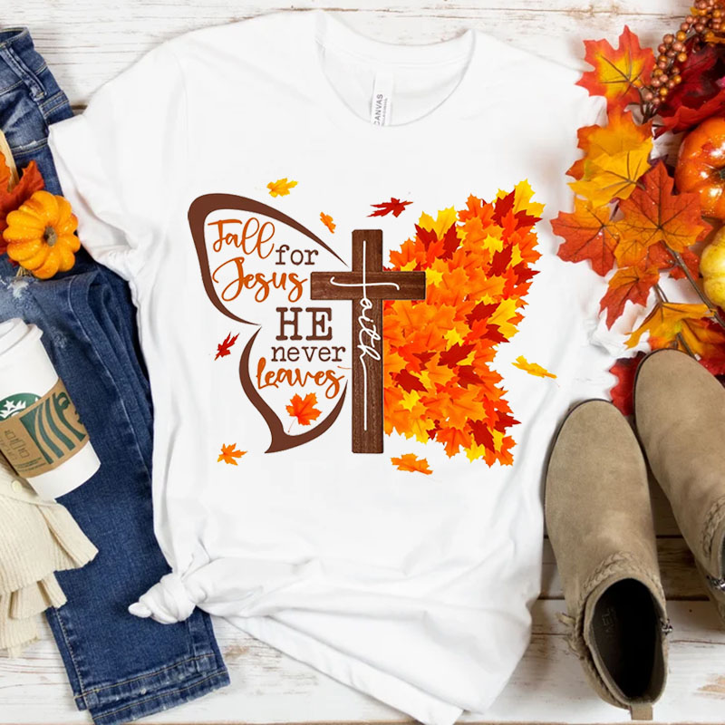 Fall For Jesus He Never Leaves Butterfly T-Shirt Sale - GuidingCross