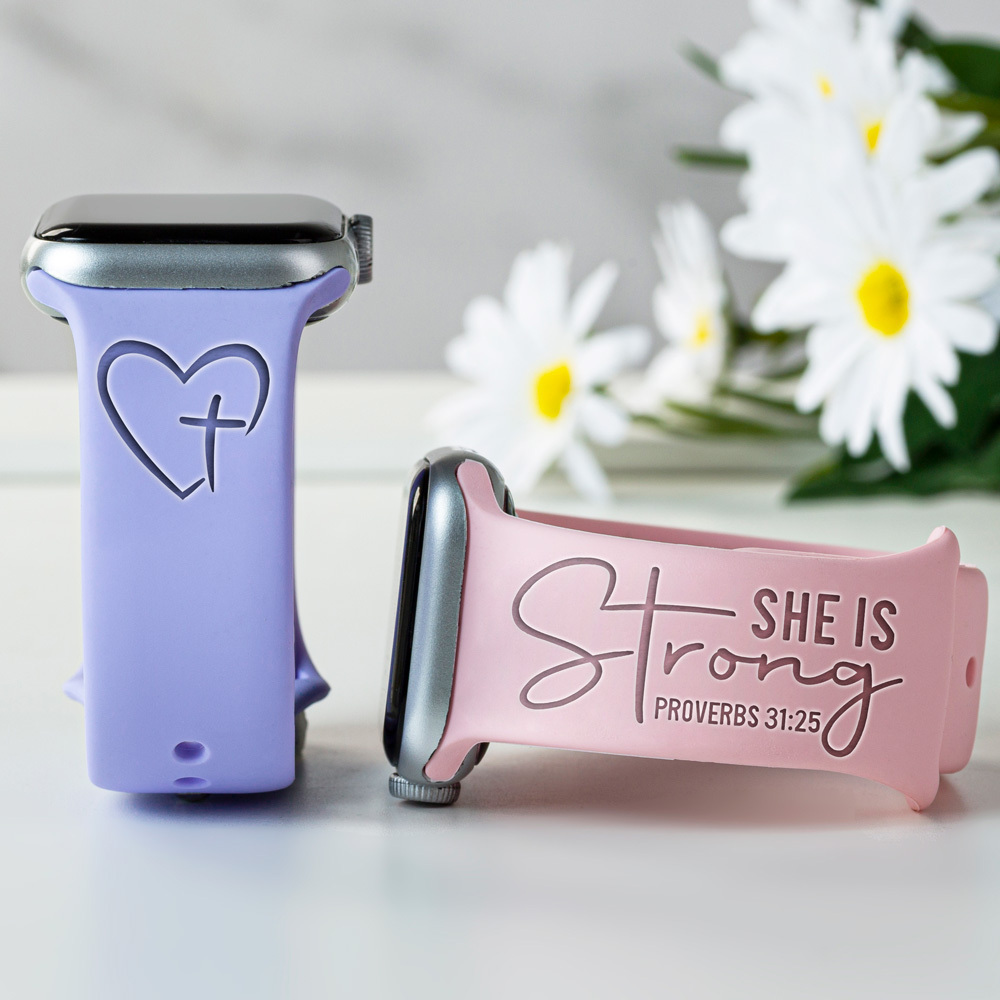 She Is Strong Proverbs 31 25 Engraved Watch Band for Apple, Fitbit and Samsung