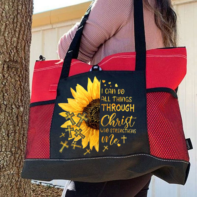 I Can Do All Things Sunflower Design Tote Bag