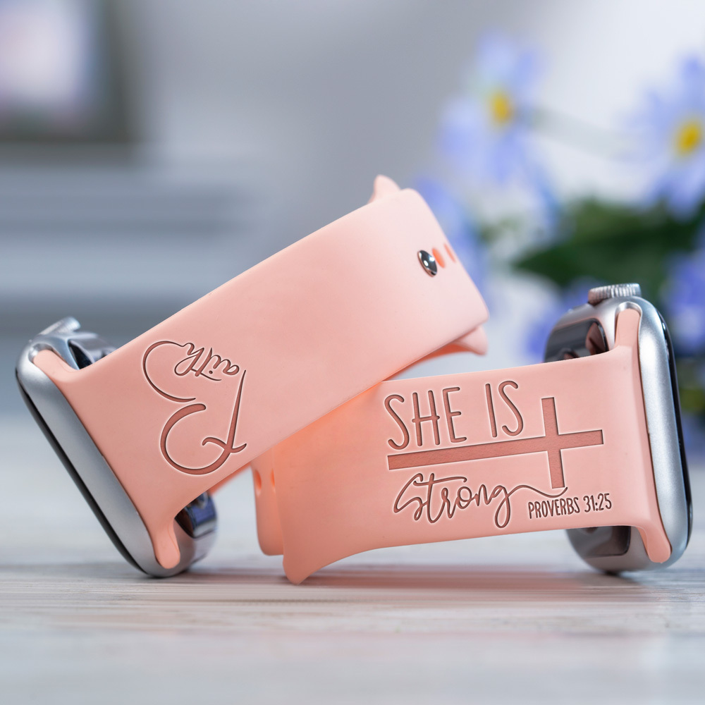 She Is Strong Faith Heart Engraved Watch Band for Apple, Fitbit and Samsung