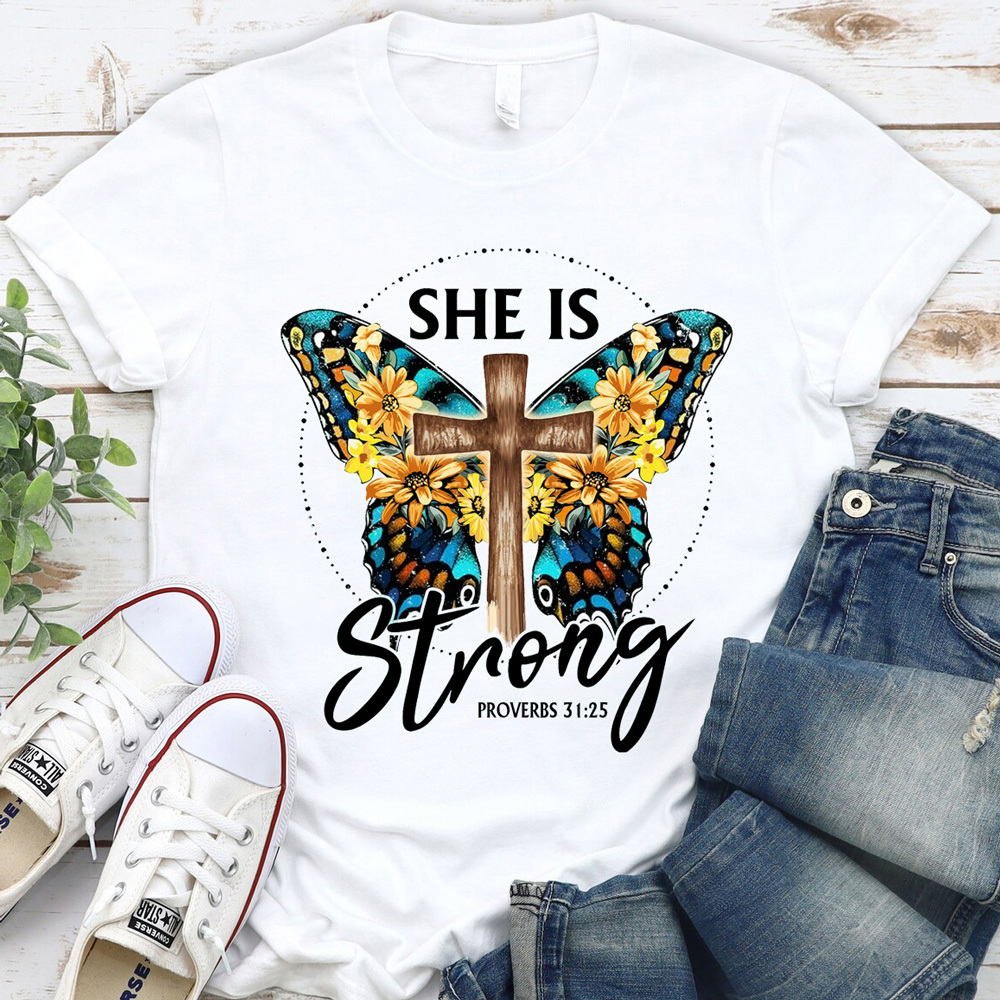 She Is Strong Butterfly Faith Shirt