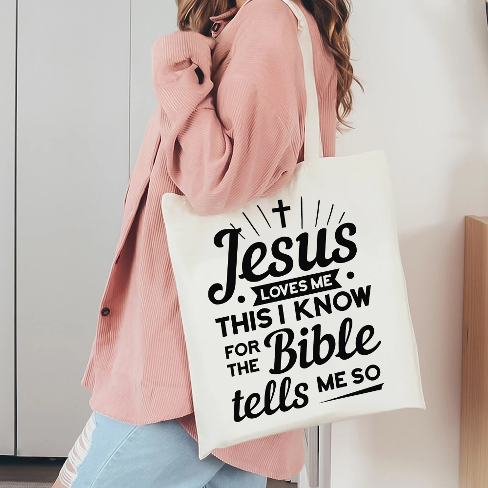 Jesus Loves Me Canvas Tote Bag