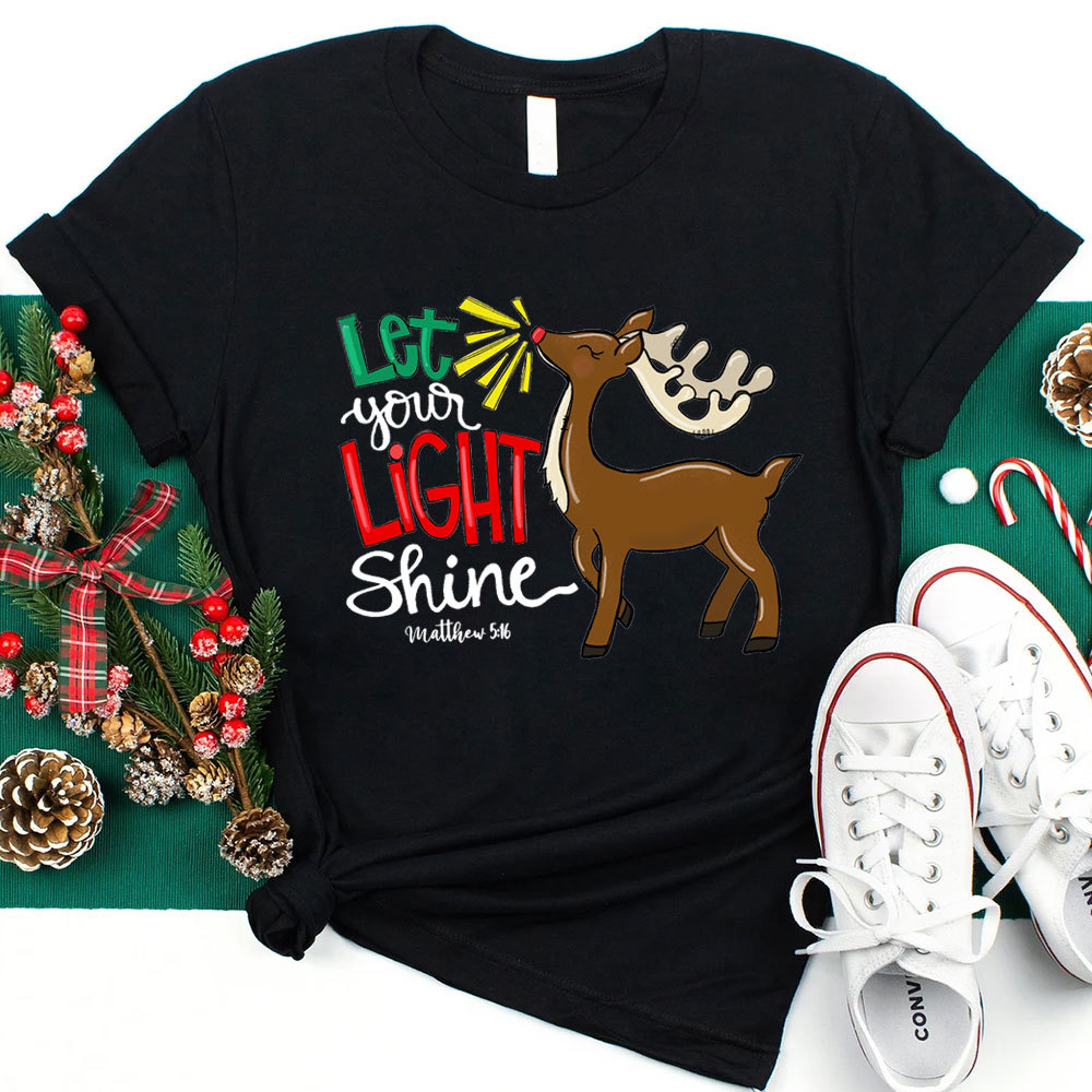 Let Your Light Shine Reindeer Christmas Tee