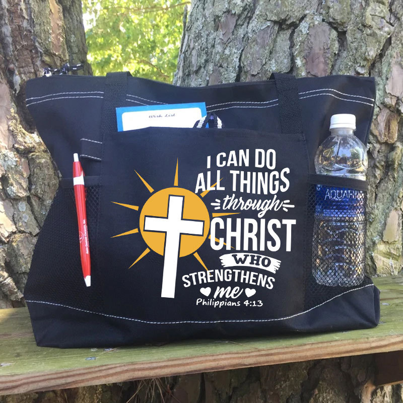 I Can Do All Things Through Christ Who Strengthens Me Guiding Cross Tote Bag