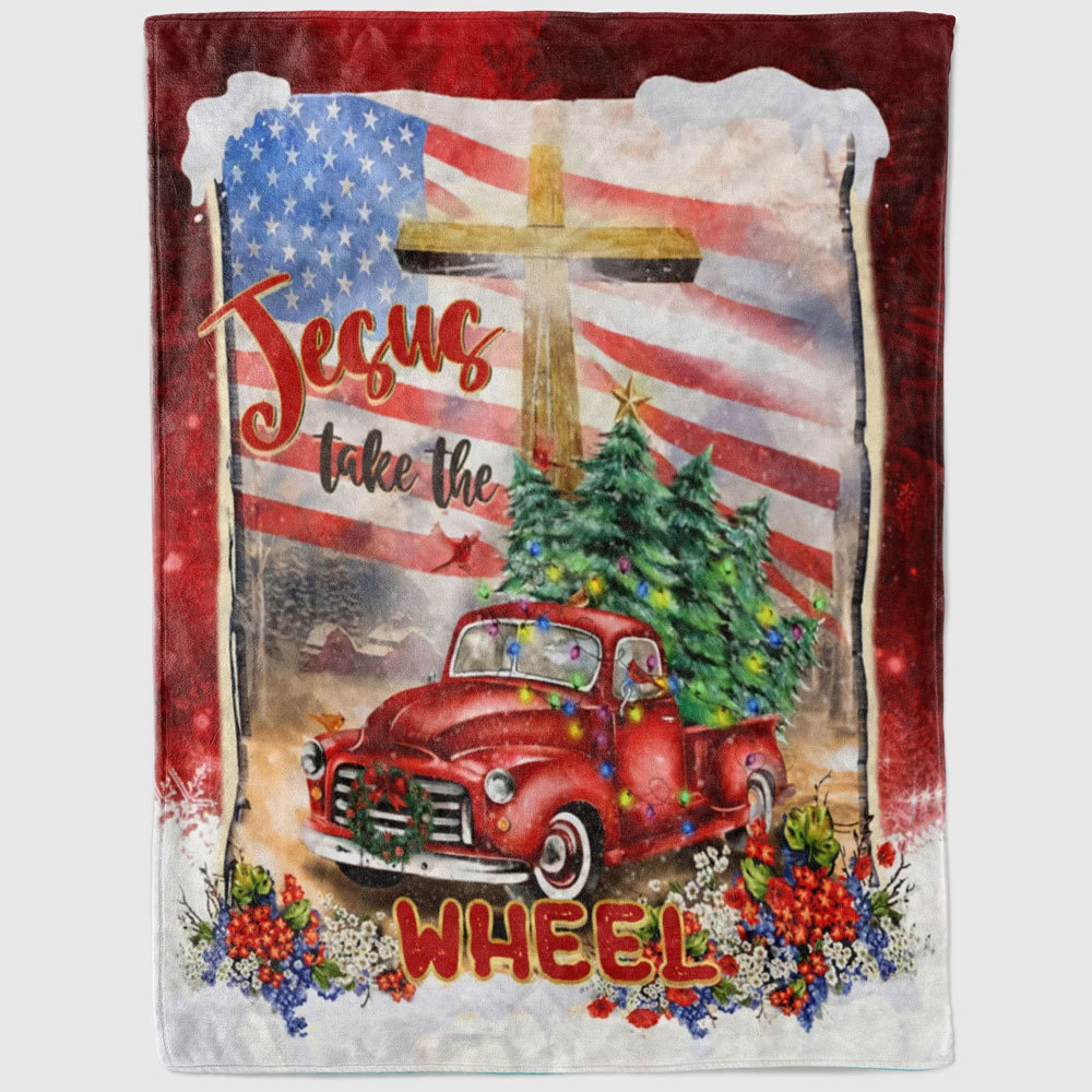 Jesus Take the Wheel Christmas Fleece Blanket