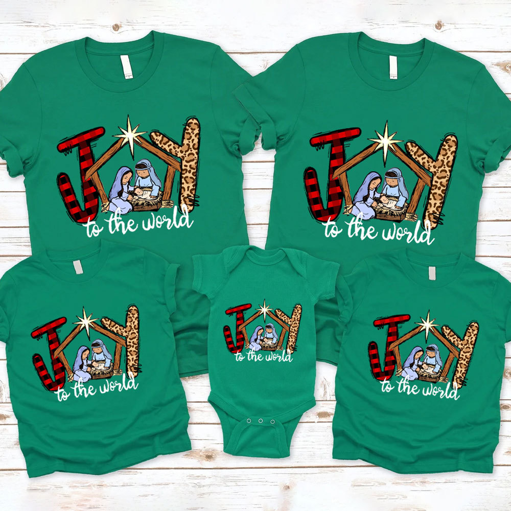 Joy to the World Christian Christmas Family Matching Shirts