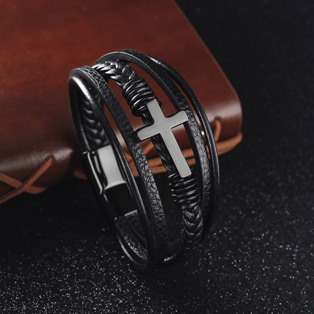 Leather Cross Bracelet for Men