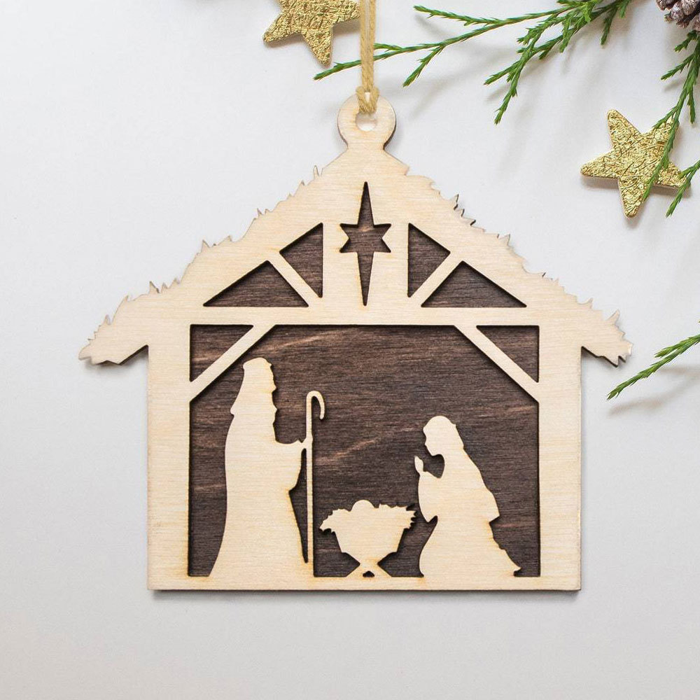 Nativity Scene Layered Wood Ornament