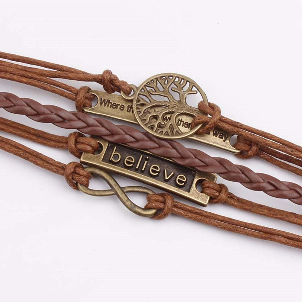 Believe and Tree Leather Bracelet