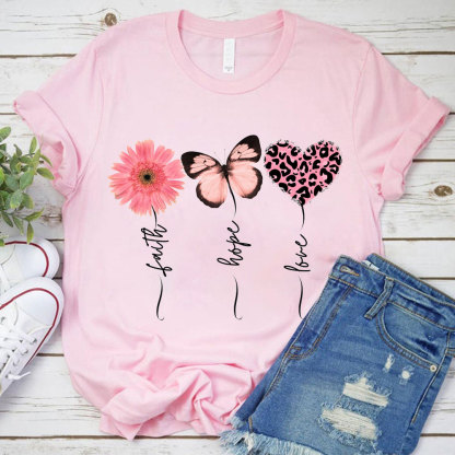 Faith Love Hope Flower Butterfly Heart Christian Shirt