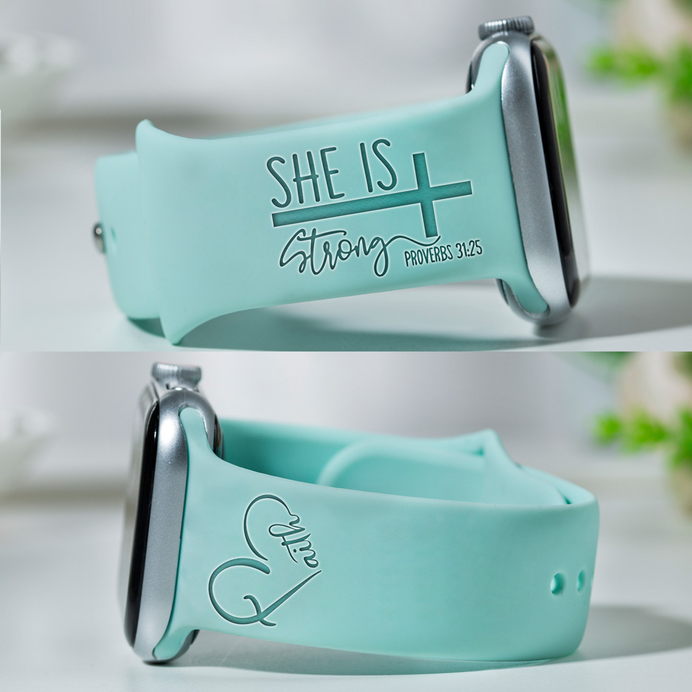 She Is Strong Faith Heart Engraved Watch Band for Apple, Fitbit and Samsung