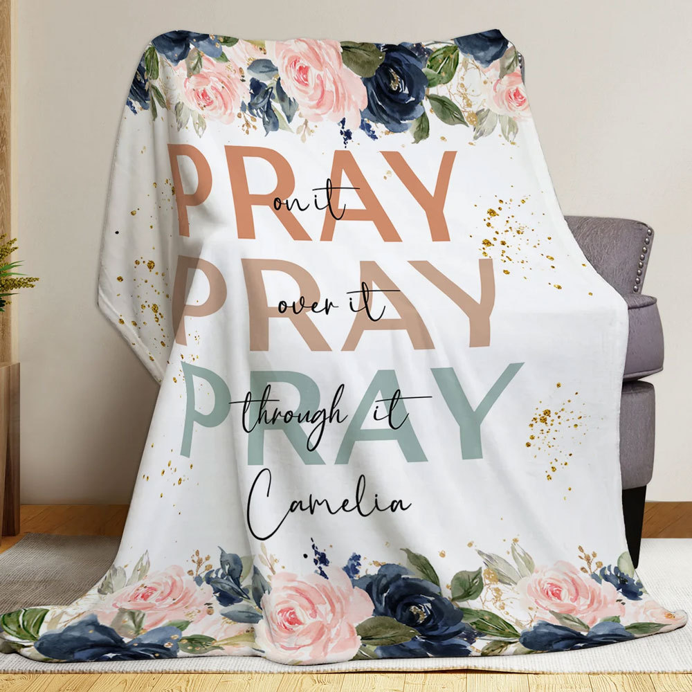Personalized Pray On It Floral Blanket