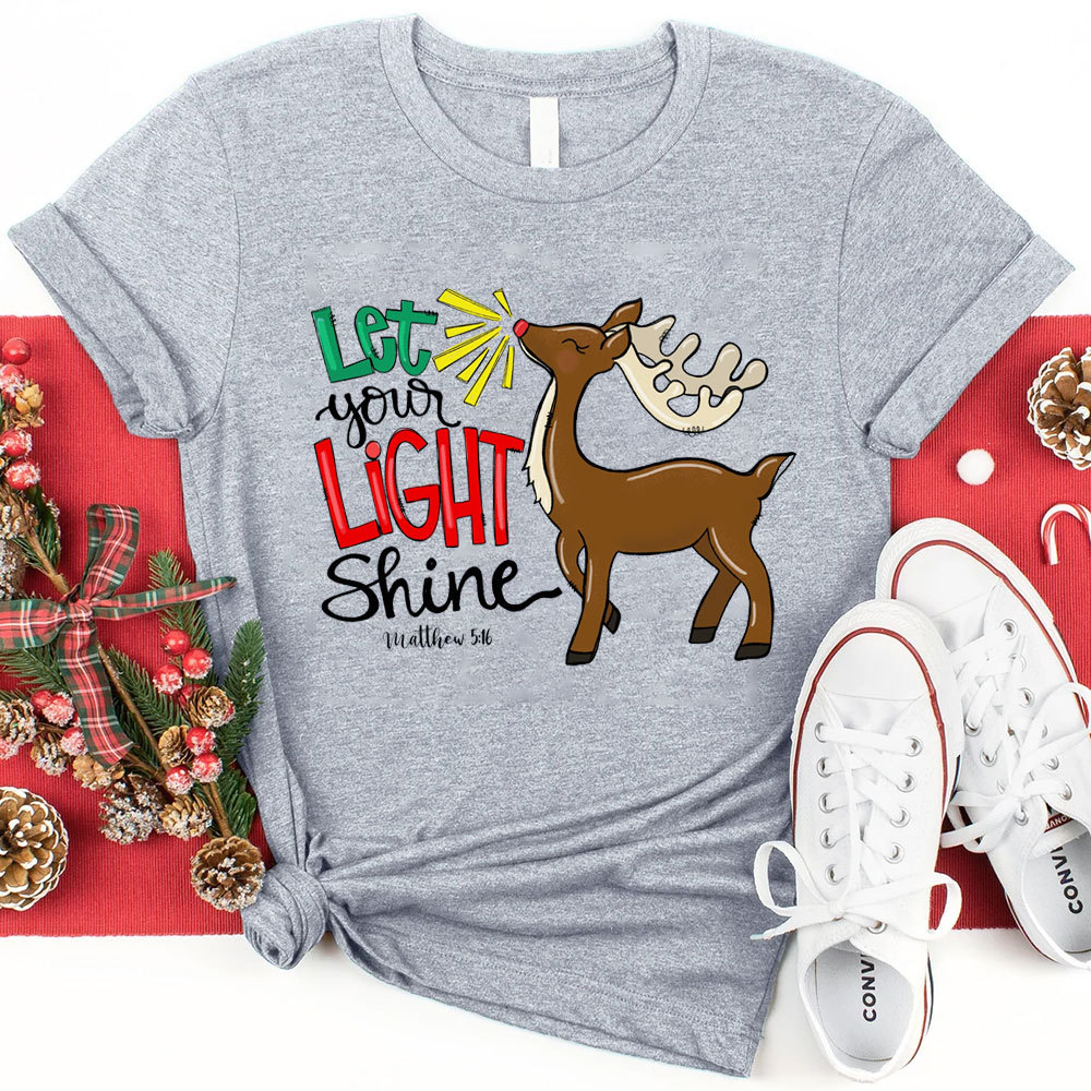 Let Your Light Shine Reindeer Christmas Tee