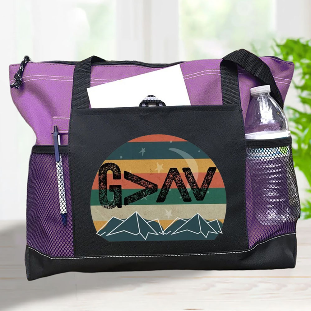 God Is Greater than the Highs and Lows Sunset Mountain Tote Bag