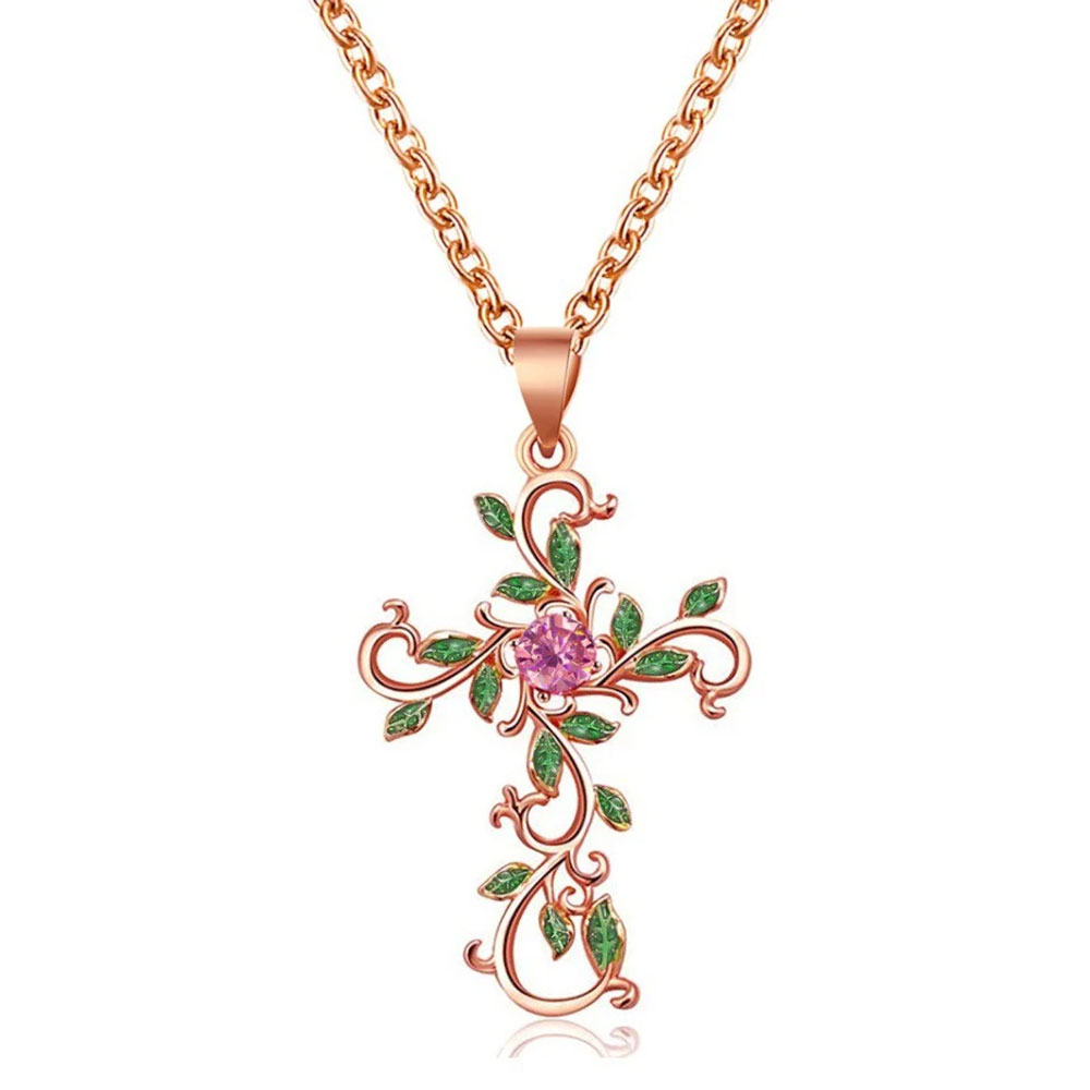 Floral Leaves Cross Necklace