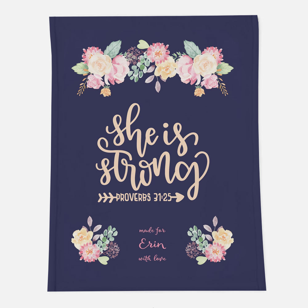 She Is Strong Proverbs 31:25 Custom Blanket