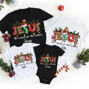 Image of Personalized Jesus Is the Reason Christmas Family Matching Christian T-Shirt