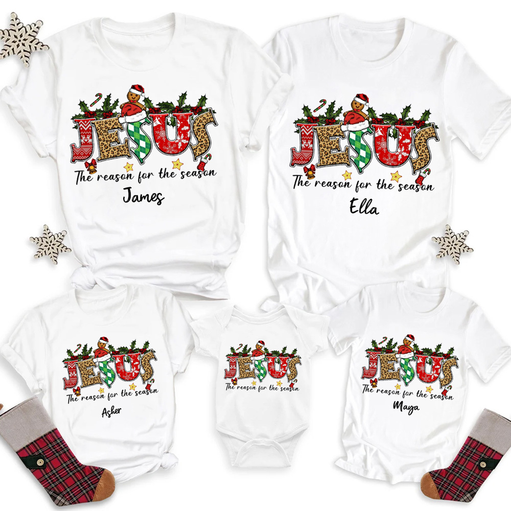 Personalized Jesus Is the Reason Christmas Family Matching Christian T-Shirt