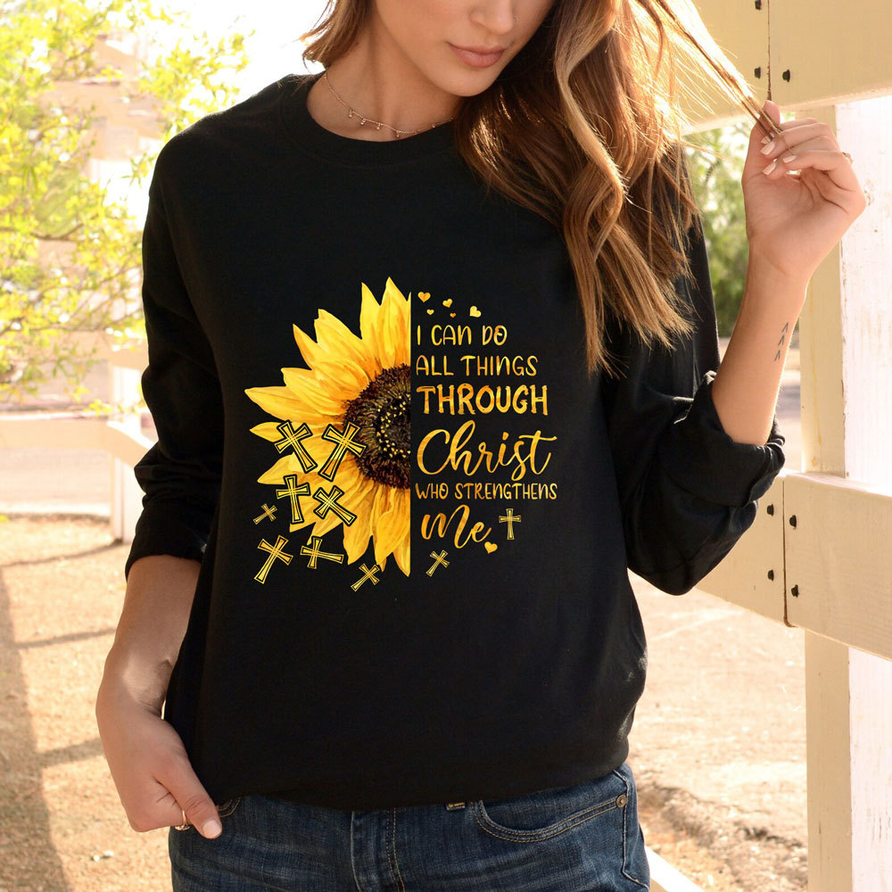 I Can Do All Things Through Christ Who Strengthens Me Sunflower Long Sleeve T-Shirt