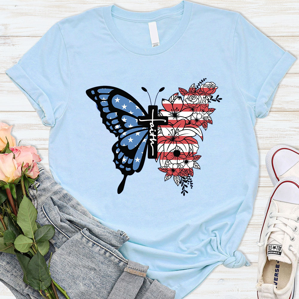 Faith Cross Butterfly Shirt Sale - GuidingCross