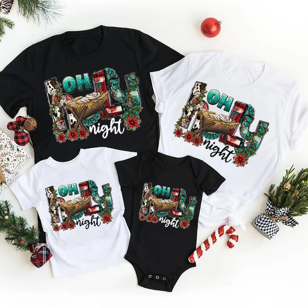 Oh Holy Night Religious Christmas Family Matching Shirts
