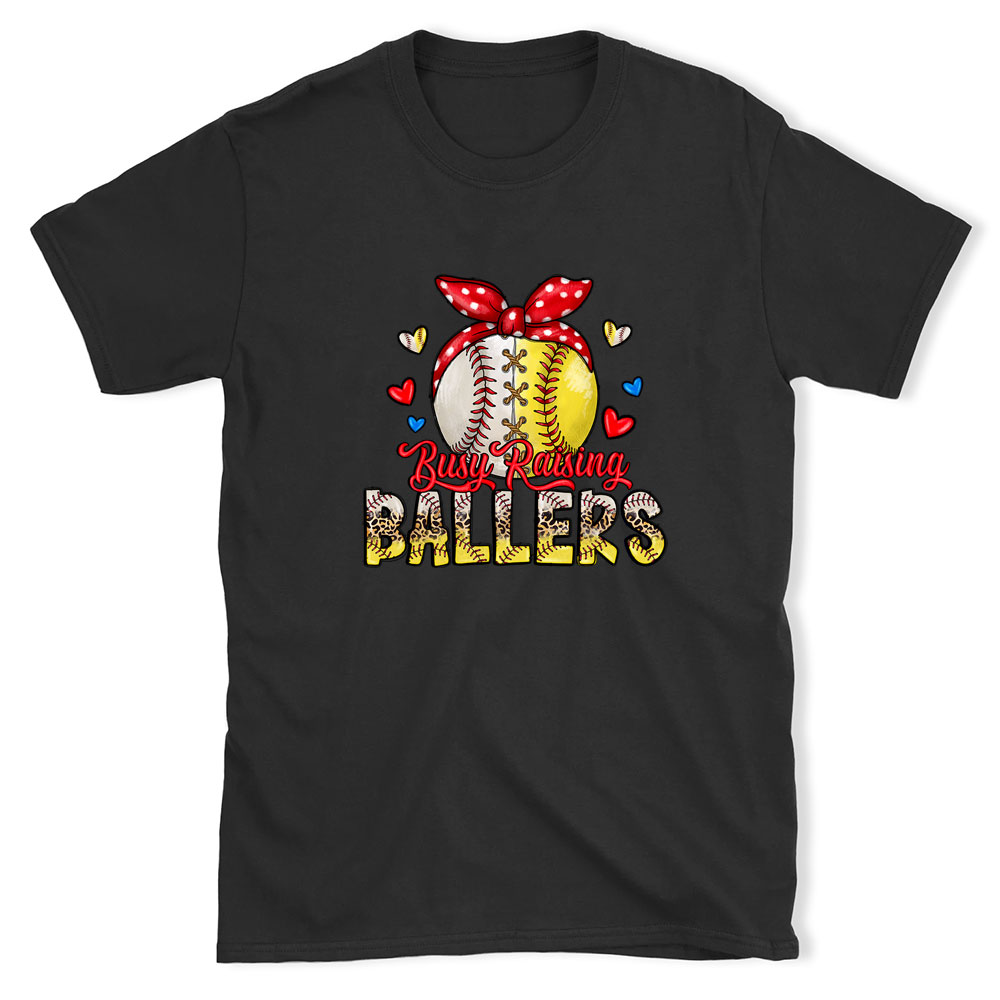 Busy Raising Ballers Baseball and Softball Mom T-Shirt