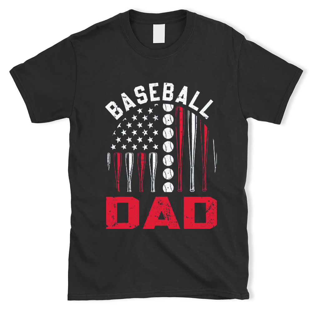 American Flag Softball Baseball Dad T-Shirt