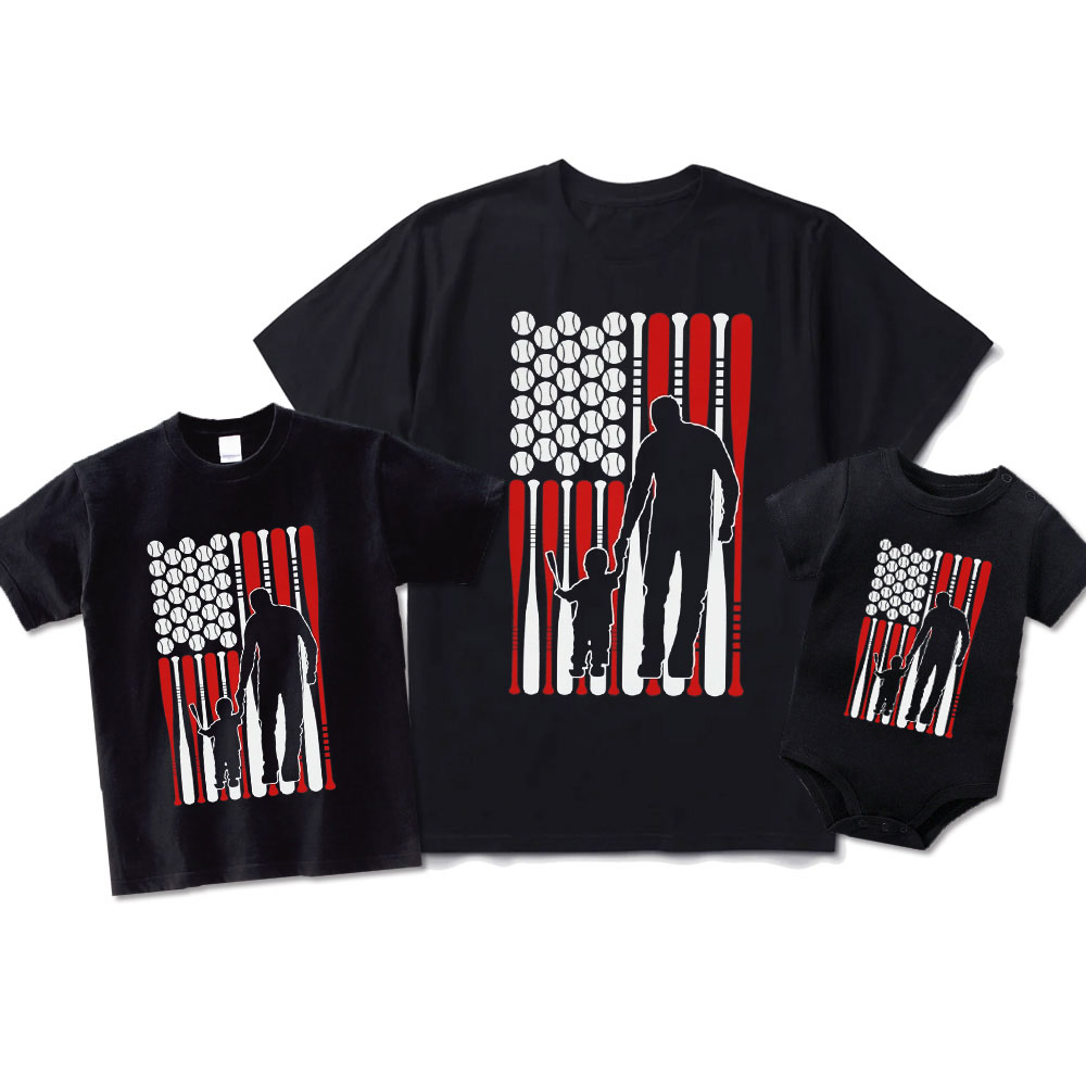 American Flag Son and Father Baseball Matching Shirts