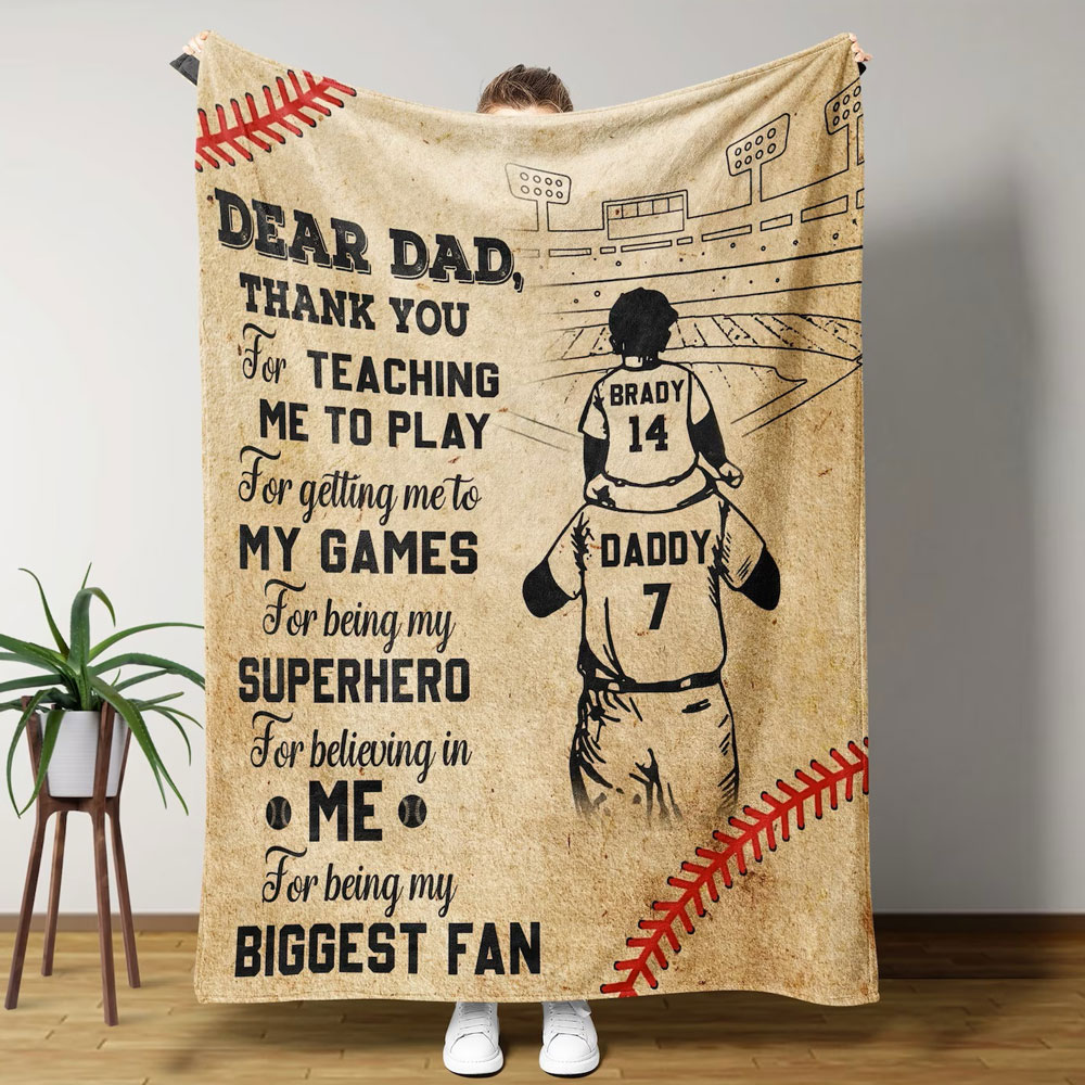 Baseball Dad and Child Thank You Custom Blanket