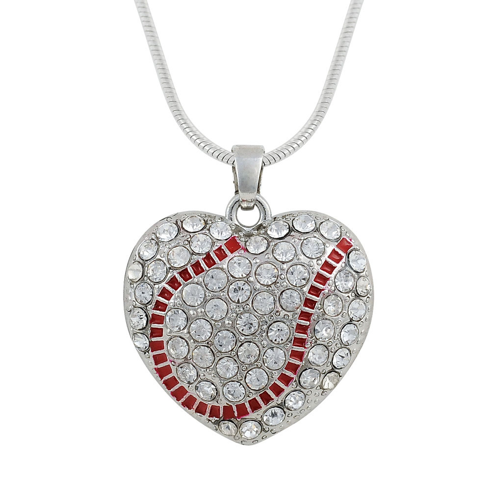 Baseball Heart Rhinestone Necklace