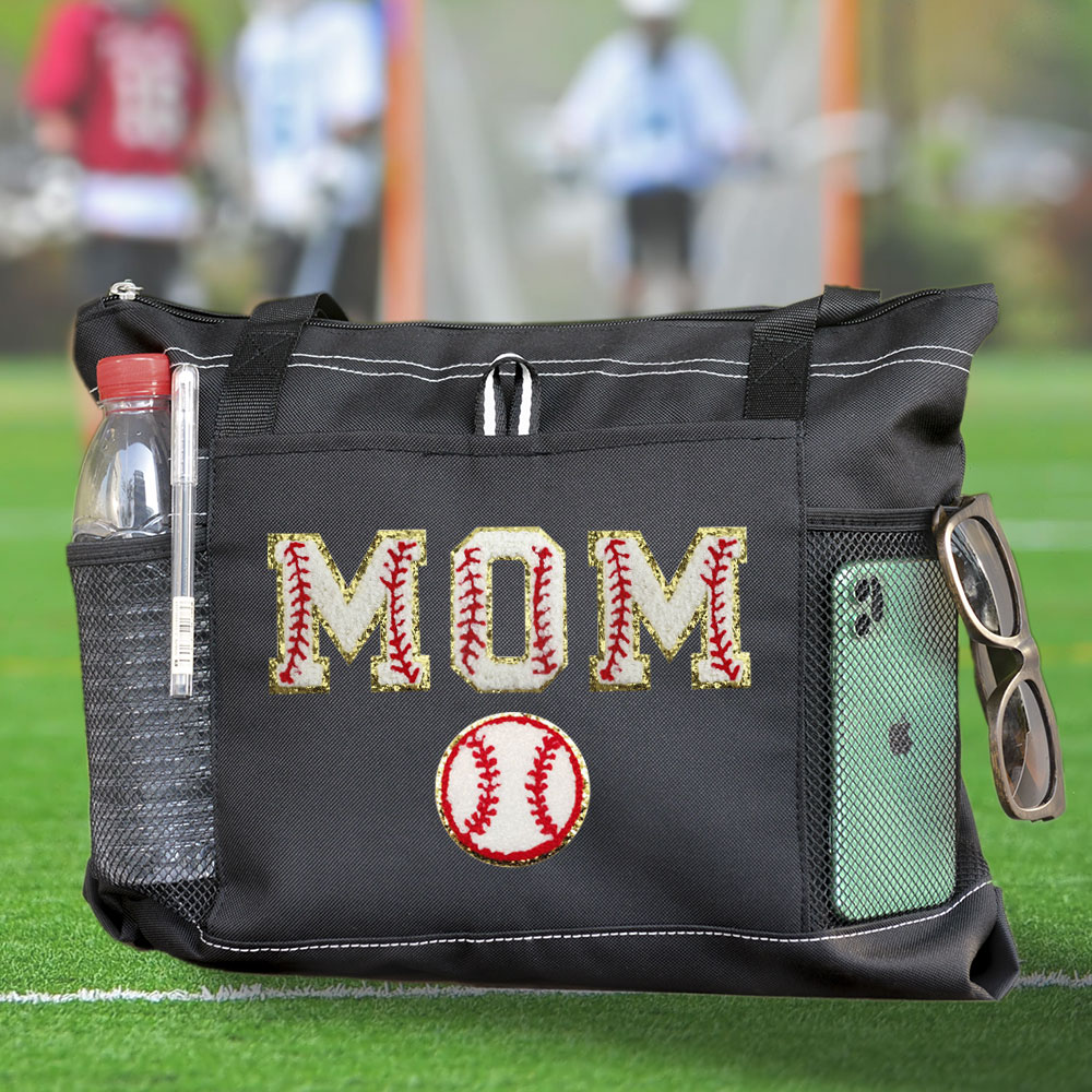 Baseball Mom Letter Patch Tote Bag