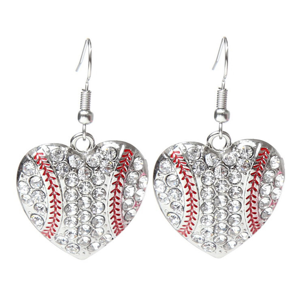 Crystal Baseball Heart Earrings