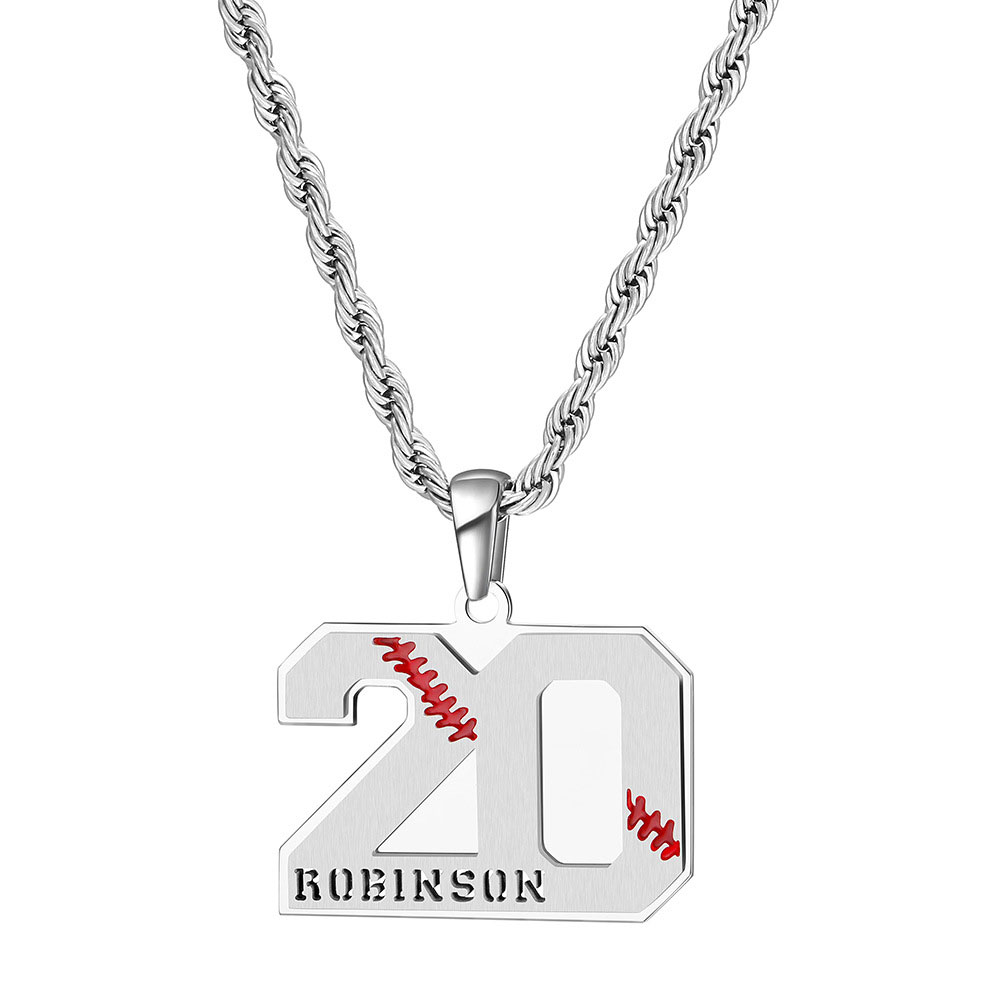 Customized Engraved Baseball Number Necklace with Name