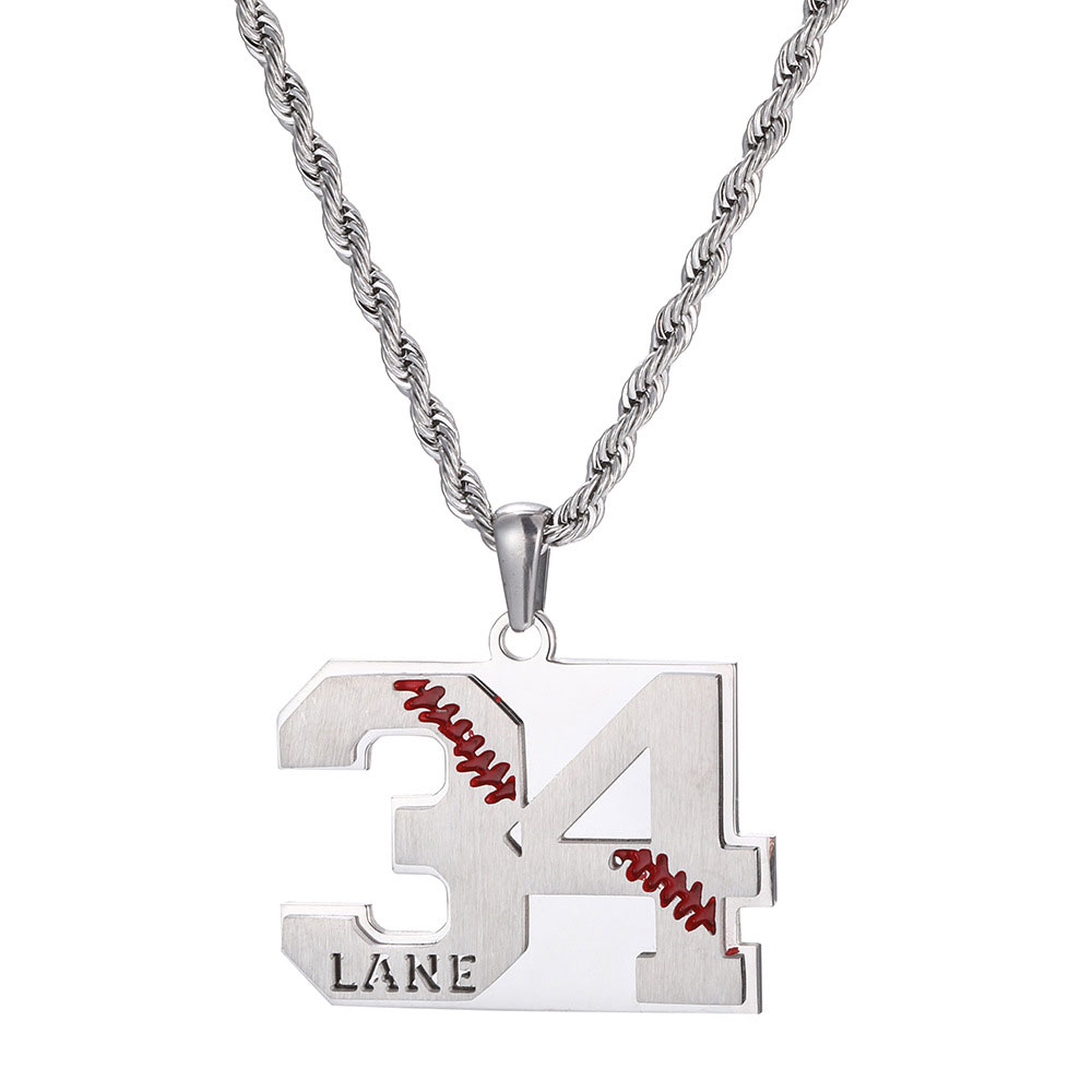 Customized Engraved Baseball Number Necklace with Name