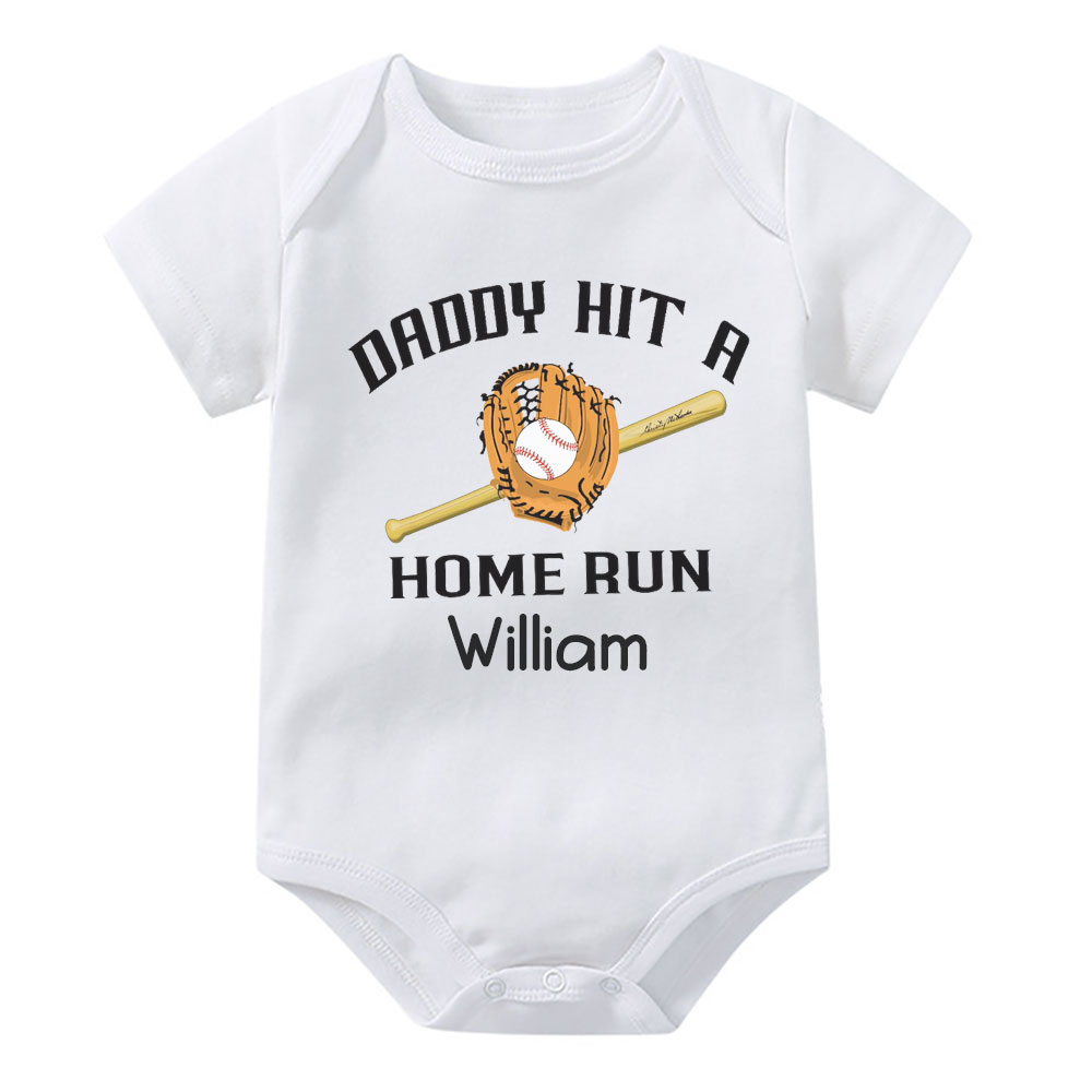Daddy Hit a Home Run Personalized Bodysuit