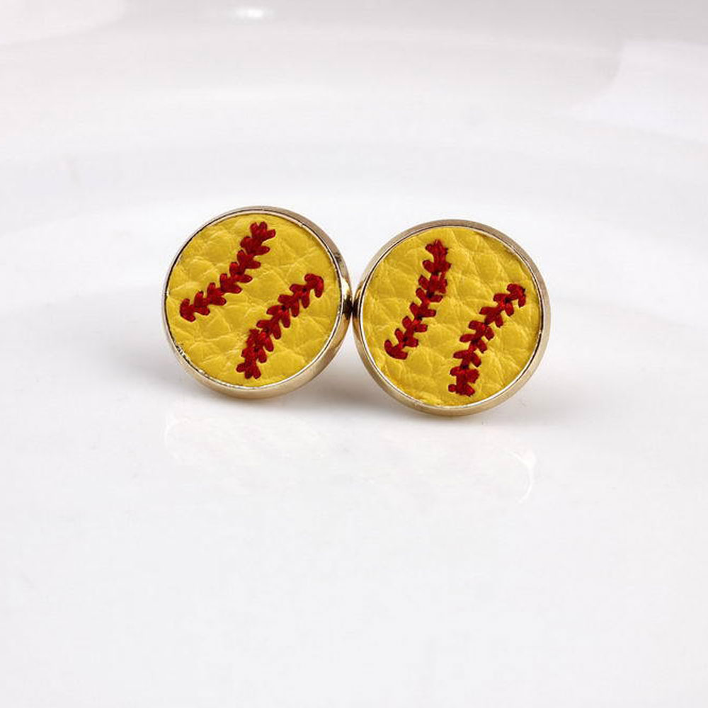 Embroidery PU Leather Baseball and Softball Earrings