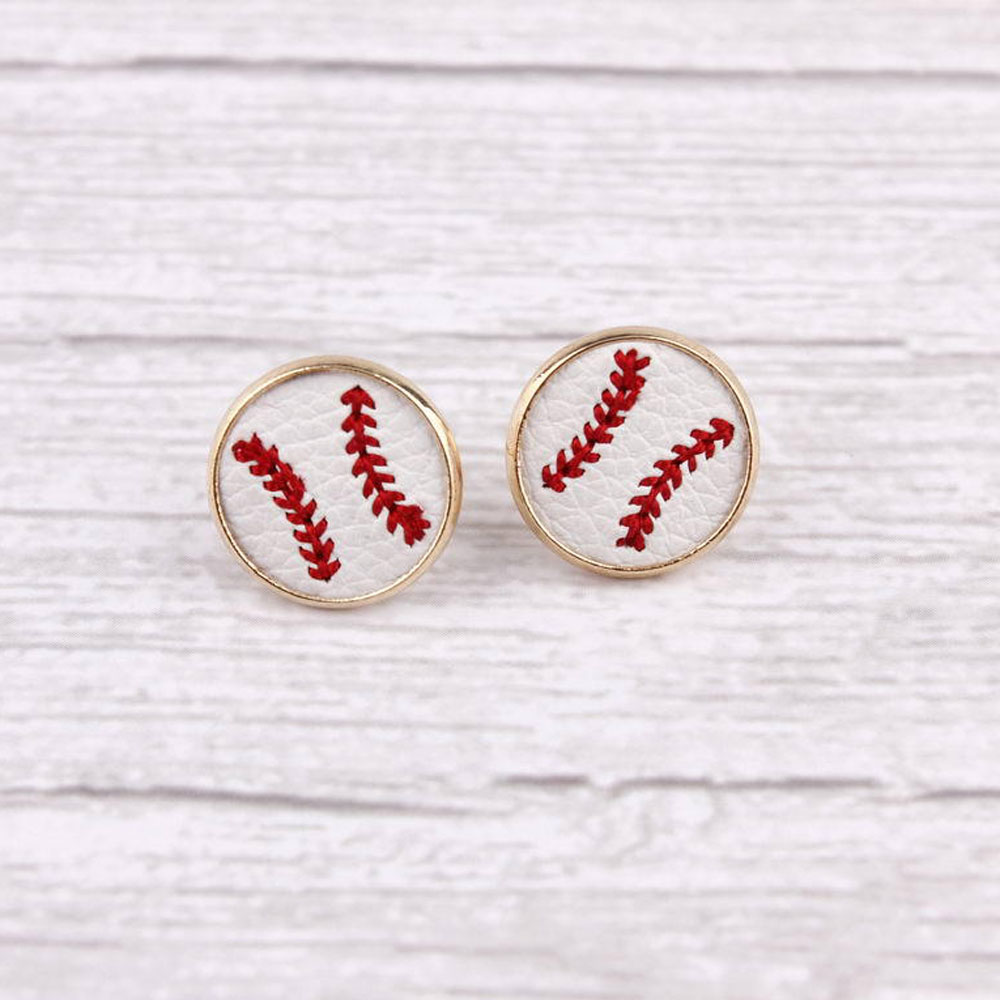 Embroidery PU Leather Baseball and Softball Earrings