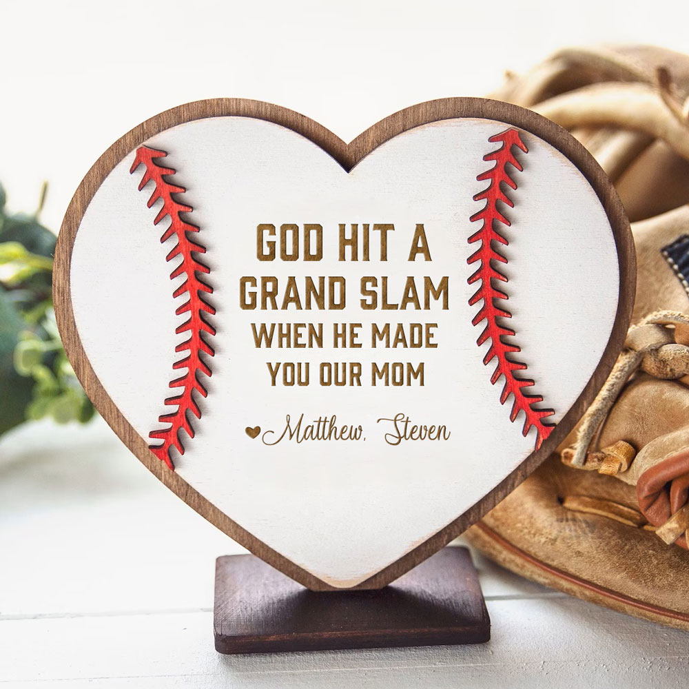 God Hit a Grand Slam Personalized Wood Baseball Sign