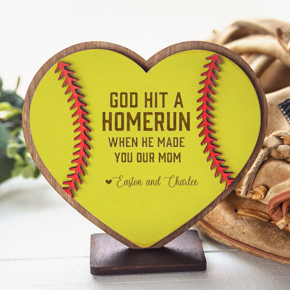 God Hit a Homerun Personalized Wood Softball Sign