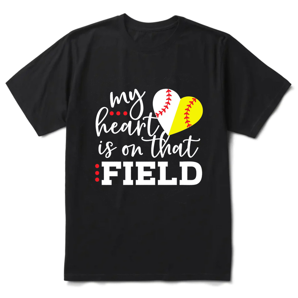 My Heart Is on that Field Softball Baseball Heart Shirt