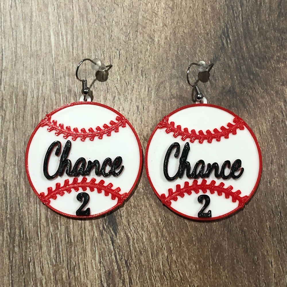 Personalized 3D Printed Baseball Earrings